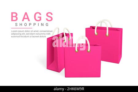 3D leere rote Einkaufstaschen isoliert auf weißem Hintergrund. Einkaufskonzept. Vektorgrafik. Stock Vektor