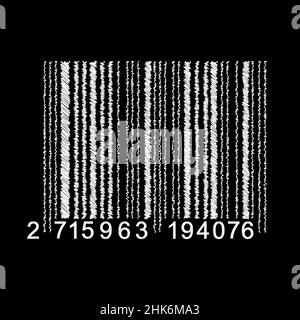 Barcode auf schwarzem Hintergrund isoliert. Universal Product Scan Code im Doodle-Stil. Vektor-Symbol Design-Element von Hand gezeichnet. Stock Vektor