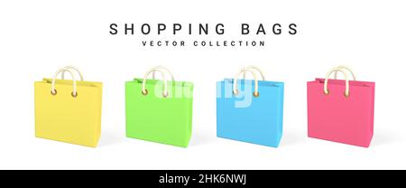 3D leere Einkaufstaschen auf weißem Hintergrund. Einkaufskonzept. Vektorgrafik. Stock Vektor