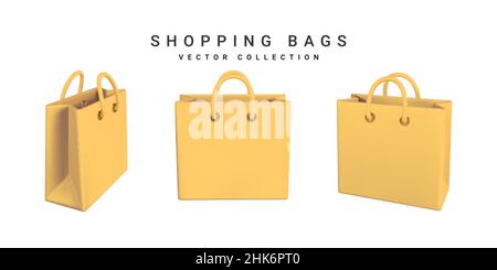 3D leere rote, grüne und blaue Einkaufstaschen. Einkaufskonzept. Vektorgrafik. Stock Vektor