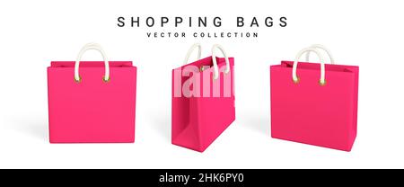 3D leere Einkaufstaschen auf weißem Hintergrund. Einkaufskonzept. Vektorgrafik. Stock Vektor