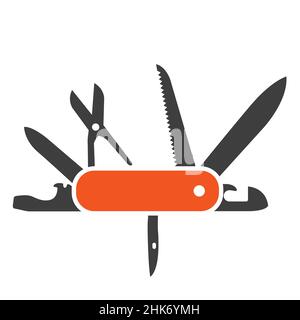 Schweizer Klappmesser flache Ikone, Armee Multitool Jack-Messer, Spange-Messer, Vektor Stock Vektor