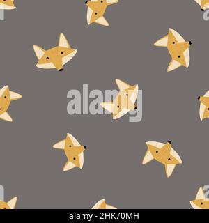 Nahtloses Fox-Muster im Freihandstil. Kopf Tiere auf bunten Hintergrund. Vektorgrafik für Textildrucke, Stoff, Banner, Backdrops und wa Stock Vektor