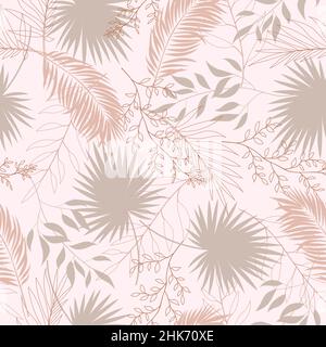 Tropische Blumen, künstlerische Palmblätter auf dem Hintergrund. Stock Vektor