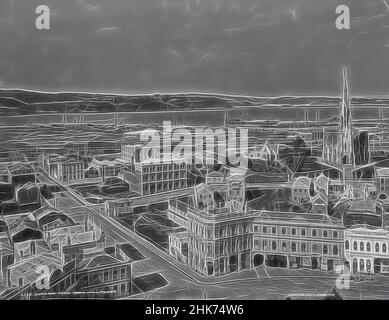 Inspiriert von Dunedin vom Town Hall Tower, Burton Brothers Studio, Fotostudio, um 1884, Dunedin, Schwarzweiß-Fotografie, Dunedin blickt auf den Hafen und zeigt Geschäftsgebäude und Flächen mit leerstehenden Flächen. Eine Kirche ist in der richtigen Entfernung sichtbar, und 'Smith und Smith, neu erfunden von Artotop. Klassische Kunst neu erfunden mit einem modernen Twist. Design von warmen fröhlichen Leuchten der Helligkeit und Lichtstrahl Strahlkraft. Fotografie inspiriert von Surrealismus und Futurismus, umarmt dynamische Energie der modernen Technologie, Bewegung, Geschwindigkeit und Kultur zu revolutionieren Stockfoto