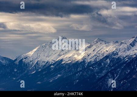 Karwendelgebirge, Nordkette, mit Seegrube oberhalb von Innsbruck, Tirol, Österreich Stockfoto