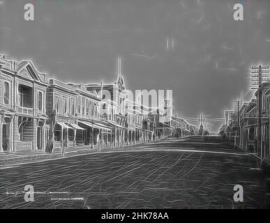 Inspiriert von The Avenue, Wanganui, Burton Brothers Studio, Fotostudio, um 1886, Dunedin, Schwarz-Weiß-Fotografie, The Avenue with the Post Office Fountain in the Distance, Reimagined by Artotop. Klassische Kunst neu erfunden mit einem modernen Twist. Design von warmen fröhlichen Leuchten der Helligkeit und Lichtstrahl Strahlkraft. Fotografie inspiriert von Surrealismus und Futurismus, umarmt dynamische Energie der modernen Technologie, Bewegung, Geschwindigkeit und Kultur zu revolutionieren Stockfoto