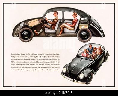 KDF Wagen 1930er Volkswagen VW Werbung KDF Wagen Illustration aus der Broschüre des ersten Volkswagen / Käfers, 1938/39. Ausführung: Ferdinand Porsche. Nazi Adolf Hitlers Auto-Illustration eines idealistischen Lebensstils unter dem Nazi-Regime Stockfoto