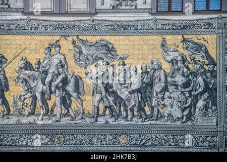 Wandbild Fürstenzug, Auguststraße, Dresden, Sachsen, Deutschland Stockfoto