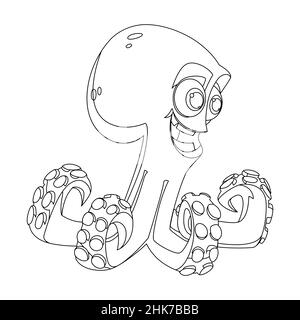 Fröhliche Cartoon Krake in einem linearen Stil für ein Kinder-Malbuch.Vektor-Illustration Stock Vektor