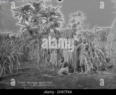 Inspiriert von Fijian Village in der Nähe von Suva, Burton Brothers Studio, Fotostudio, 12. Juli 1884, Neuseeland, Schwarz-Weiß-Fotografie, eine Frau sitzt vor vier Frauen stehen, eine mit Baby in den Armen. Ein kleiner Brotfruchtbaum beschattiert die Frau mit Baby, dahinter eine Zuckerpflanze, von Artotop neu erfunden. Klassische Kunst neu erfunden mit einem modernen Twist. Design von warmen fröhlichen Leuchten der Helligkeit und Lichtstrahl Strahlkraft. Fotografie inspiriert von Surrealismus und Futurismus, umarmt dynamische Energie der modernen Technologie, Bewegung, Geschwindigkeit und Kultur zu revolutionieren Stockfoto