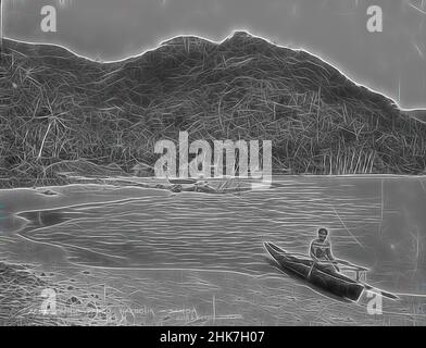 Inspiriert von Pango-Pango (sic) Harbour, Samoa, Burton Brothers Studio, Fotostudio, 7. Juli 1884, Dunedin, Schwarz-Weiß-Fotografie, Foreshore, Frau im Ausleger. Hoher Hügel im Hintergrund mit samoischem Dorf an einer fernen Küste mit Fale, der unter hohen Kokosnussbäumen sichtbar ist. Ein Longboat, neu erfunden von Artotop. Klassische Kunst neu erfunden mit einem modernen Twist. Design von warmen fröhlichen Leuchten der Helligkeit und Lichtstrahl Strahlkraft. Fotografie inspiriert von Surrealismus und Futurismus, umarmt dynamische Energie der modernen Technologie, Bewegung, Geschwindigkeit und Kultur zu revolutionieren Stockfoto