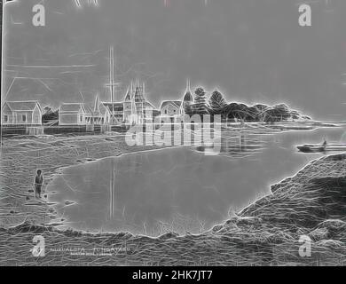 Inspiriert von Nukualofa, Tongatabu [Nuku'alofa, Tongatapu], Burton Brothers Studio, Fotostudio, Juli 1884, Neuseeland, Schwarz-Weiß-Fotografie, Tidal Inlet, im Hintergrund eine Siedlung kolonialer Gebäude am Vorland, inklusive Kirche in der Mitte, einem hohen Fahnenmast davor und einem zweistöckigen, von Artotop neu erdacht. Klassische Kunst neu erfunden mit einem modernen Twist. Design von warmen fröhlichen Leuchten der Helligkeit und Lichtstrahl Strahlkraft. Fotografie inspiriert von Surrealismus und Futurismus, umarmt dynamische Energie der modernen Technologie, Bewegung, Geschwindigkeit und Kultur zu revolutionieren Stockfoto