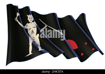 Vektordarstellung eines winkenden Jolly Roger des Piraten Schwarzbart. Alle Elemente übersichtlich auf klar definierten Ebenen und Gruppen. Stock Vektor