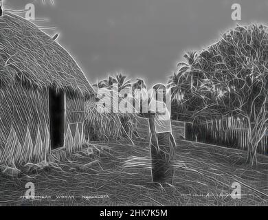 Inspiriert von Tongan Woman, Nukualofa [Nuku'alofa], Burton Brothers Studio, Fotostudio, 29. Juli 1884, Neuseeland, Schwarz-Weiß-Fotografie, Frau, die vor Fale seitlich steht, mit Tür direkt hinter ihr. Ein kleineres Fale liegt dahinter. Nach rechts kleiner Baum und ein Zaun, neu erfunden von Artotop. Klassische Kunst neu erfunden mit einem modernen Twist. Design von warmen fröhlichen Leuchten der Helligkeit und Lichtstrahl Strahlkraft. Fotografie inspiriert von Surrealismus und Futurismus, umarmt dynamische Energie der modernen Technologie, Bewegung, Geschwindigkeit und Kultur zu revolutionieren Stockfoto