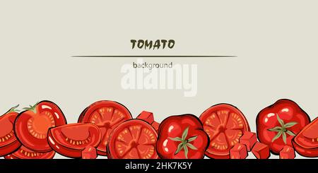 Tomate nahtloser Hintergrund oder Rahmen, handgezeichnete Vektorgrafik isoliert. Stock Vektor