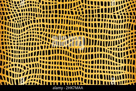 Abstraktes, modernes Krokodilleder-Nahtmuster. Tiere trendy Hintergrund. Goldene und schwarze dekorative Vektor-Illustration für Druck, Stoff Stock Vektor