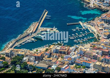 Luftbild, Hafen Cala Rajada, Balearen, Mallorca, Balearen, Spanien, Boote, es, Europa, Hafen, Hafengebiet, Hafeneingang, Harb Stockfoto