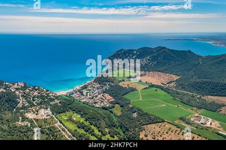 Luftbild, Bucht und Resort Canyamel, Plaja de Canyamel, Capdepera, Europa, Mallorca, Balearen, Spanien, Balearen, es, Ferienhäuser, ho Stockfoto