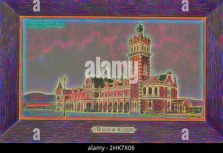 Inspiriert von Bahnhof, Dunedin, Muir & Moodie Studio, 1904-1915, Dunedin, Reimagined by Artotop. Klassische Kunst neu erfunden mit einem modernen Twist. Design von warmen fröhlichen Leuchten der Helligkeit und Lichtstrahl Strahlkraft. Fotografie inspiriert von Surrealismus und Futurismus, umarmt dynamische Energie der modernen Technologie, Bewegung, Geschwindigkeit und Kultur zu revolutionieren Stockfoto
