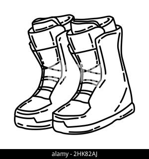 Winter Snowboarding Stiefel für Herren Teil von Winter Accessoires und Aktivitäten Handgezeichnete Icon Set Vector. Stock Vektor