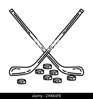 Besuchen Sie ein Hockey-Spiel Teil der Winter-Aktivitäten für Familie Handgezeichnete Icon Set Vector. Stock Vektor