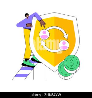 Peer-to-Peer Versicherung abstrakte Konzept Vektor Illustration. P2P kollaboratives Sozialrisikolisikoversicherungsprodukt, selbstverwaltendes Geschäftsmodell, füllen Sie einen Anspruch aus und erhalten Sie ausgezahlte abstrakte Online-Metapher. Stock Vektor