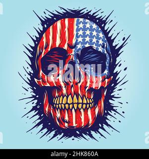 American Flag Skull Gold Dental Vektor Illustrationen für Ihre Arbeit Logo, Maskottchen Merchandise T-Shirt, Aufkleber und Label Designs, Poster, Grußkarte Stock Vektor