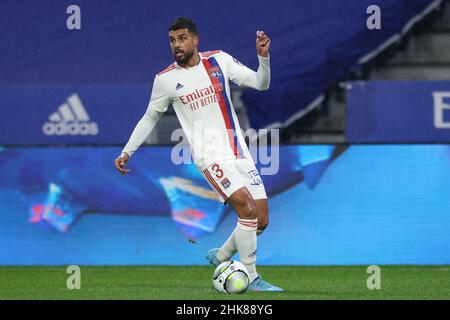 Lyon, Frankreich, 1st. Februar 2022. Emerson Palmieri aus Lyon während des Spiels der Uber Eats Ligue 1 im Groupama Stadium in Lyon. Bildnachweis sollte lauten: Jonathan Moscrop / Sportimage Stockfoto