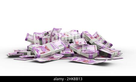 3D Stapel von 2000 indischen Rupien-Noten Stockfoto