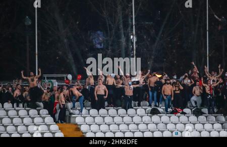 Madrid, Spanien. 2nd. Februar 2022. Träger während des Copa Del Rey-Spiels zwischen Rayo Vallecano und RCD Mallorca im Estadio de Vallecas in Madrid. (Bild: © Pablo Garcia/DAX via ZUMA Press Wire) Stockfoto