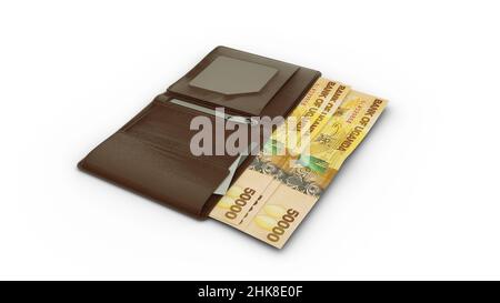 3D-Rendering von ugandischen Schilling-Notizen in der Brieftasche Stockfoto