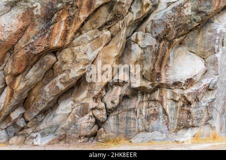 Auswandererunterschriften entlang des historischen California Trail im City of Rocks National Reserve, Idaho Stockfoto