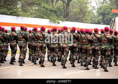 Kalkutta, Indien - 24. Januar 2022: Indische Armee übt ihre Parade während des republiktages. Stockfoto