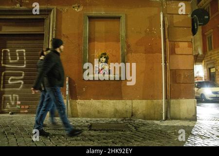 Rom, Italien. 03rd. Februar 2022. Blick auf das Werk des Straßenkünstlers Harry Greb, der Monica Vitti in Rom gewidmet ist (Foto: Matteo Nardone/Pacific Press/Sipa USA) Quelle: SIPA USA/Alamy Live News Stockfoto