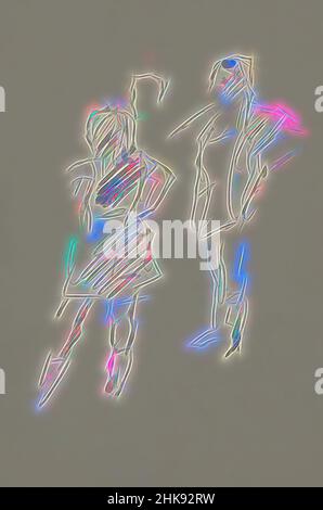 Inspiriert von der Vorder- und Rückseite. Zwei stehende Frauen, neu erfunden von Artotop. Klassische Kunst neu erfunden mit einem modernen Twist. Design von warmen fröhlichen Leuchten der Helligkeit und Lichtstrahl Strahlkraft. Fotografie inspiriert von Surrealismus und Futurismus, umarmt dynamische Energie der modernen Technologie, Bewegung, Geschwindigkeit und Kultur zu revolutionieren Stockfoto