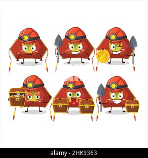 Bergleute rot chinesische Frau Hut niedlichen Maskottchen Charakter trägt Helm. Vektorgrafik Stock Vektor