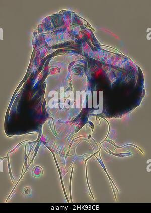 Inspiriert vom Portrait einer unbekannten Frau mit Hut, neu erfunden von Artotop. Klassische Kunst neu erfunden mit einem modernen Twist. Design von warmen fröhlichen Leuchten der Helligkeit und Lichtstrahl Strahlkraft. Fotografie inspiriert von Surrealismus und Futurismus, umarmt dynamische Energie der modernen Technologie, Bewegung, Geschwindigkeit und Kultur zu revolutionieren Stockfoto