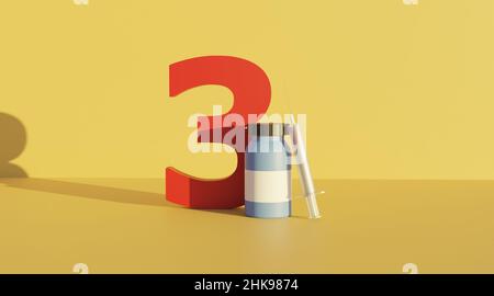 Drittes Impfstoffverstärkerkonzept für die Corona-Virus-Prävention . 3D Darstellung Rendern von Illustrationen Stockfoto