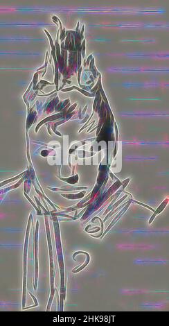 Inspiriert vom Portrait einer unbekannten Frau mit Hut, neu erfunden von Artotop. Klassische Kunst neu erfunden mit einem modernen Twist. Design von warmen fröhlichen Leuchten der Helligkeit und Lichtstrahl Strahlkraft. Fotografie inspiriert von Surrealismus und Futurismus, umarmt dynamische Energie der modernen Technologie, Bewegung, Geschwindigkeit und Kultur zu revolutionieren Stockfoto