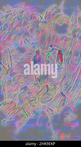 Inspiriert von Figuren, die in einem Fluss Java Kleidung waschen, von Artotop neu erfunden. Klassische Kunst neu erfunden mit einem modernen Twist. Design von warmen fröhlichen Leuchten der Helligkeit und Lichtstrahl Strahlkraft. Fotografie inspiriert von Surrealismus und Futurismus, umarmt dynamische Energie der modernen Technologie, Bewegung, Geschwindigkeit und Kultur zu revolutionieren Stockfoto