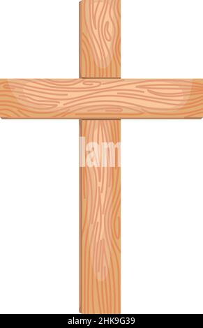 Holzkreuz isoliert auf weißem Hintergrund. Religiöse Symbole im flachen Stil. Vektorgrafik Stock Vektor