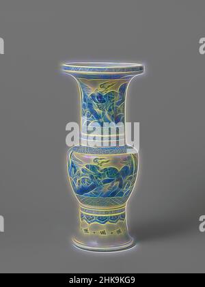 Inspiriert von der Baluster Vase mit vier Tafeln mit einem Qilin auf einem Felsen zwischen den Wellen, Baluster Vase aus Porzellan mit hohem, breitem Hals mit erhöhtem Rand, in Unterglasur blau lackiert. Zwei Kartuschen am Bauch und am Hals mit einem Qilin auf einem Felsen zwischen Wellen; die Kartuschen sind in einem Boden von, Reimagined by Artotop geschnitzt. Klassische Kunst neu erfunden mit einem modernen Twist. Design von warmen fröhlichen Leuchten der Helligkeit und Lichtstrahl Strahlkraft. Fotografie inspiriert von Surrealismus und Futurismus, umarmt dynamische Energie der modernen Technologie, Bewegung, Geschwindigkeit und Kultur zu revolutionieren Stockfoto