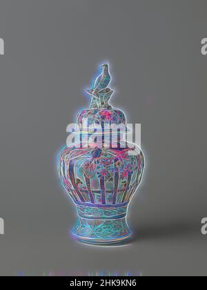 Inspiriert von abgedeckten Balusterglas mit Figuren in einem Innenraum hinter Rahmen, prunus Bäume und floralen Rollen, Baluster geformte lidded Porzellan-Glas mit Spreizung Fuß, in Unterglasur blau und auf der Glasur rot, schwarz und Gold gemalt. An der Wand zwei Mal sitzen zwei Personen in einem Innenraum hinter, neu erfunden von Artotop. Klassische Kunst neu erfunden mit einem modernen Twist. Design von warmen fröhlichen Leuchten der Helligkeit und Lichtstrahl Strahlkraft. Fotografie inspiriert von Surrealismus und Futurismus, umarmt dynamische Energie der modernen Technologie, Bewegung, Geschwindigkeit und Kultur zu revolutionieren Stockfoto