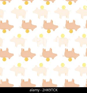 Sparschwein nahtloses Muster. Lustige finanzielle Spielzeug Hintergrund. Wiederholte Textur im Doodle-Stil für Stoff, Geschenkpapier, Tapete, Gewebe. Vektor-il Stock Vektor