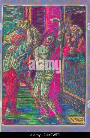 Inspiriert von Flogging, The Little Passion, Stupid Passion, wird Christus ausgepeitscht und an eine Säule gebunden. Pilatus sieht zu. Print ist Teil eines Buches., Druckerei: Jacob Cornelisz van Oostsanen, Verlag: Doen Pietersz., Amsterdam, 1520 - 1521 und/oder c. 1530, Papier, Höhe 111 mm × Breite 78 mmhöhe 159 mm, neu gestaltet von Artotop. Klassische Kunst neu erfunden mit einem modernen Twist. Design von warmen fröhlichen Leuchten der Helligkeit und Lichtstrahl Strahlkraft. Fotografie inspiriert von Surrealismus und Futurismus, umarmt dynamische Energie der modernen Technologie, Bewegung, Geschwindigkeit und Kultur zu revolutionieren Stockfoto