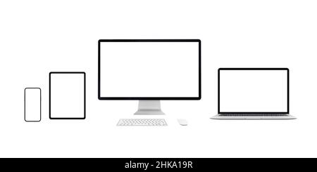 Mehrere Geräte mit einem isolierten Display für die reaktionsschnelle Werbung von Websites und Apps Stockfoto