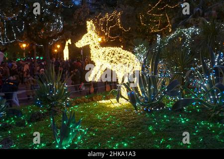 Altstadt, Via Roma Straße, Villa Comunale, Artist Lights, Weihnachtsbeleuchtung, Salerno, Kampanien, Italien, Europa Stockfoto