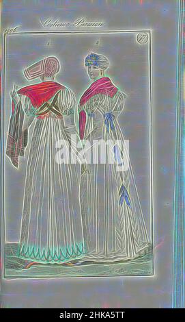 Inspiriert von Journal des Dames et des Modes, Frankfurter Ausgabe 17 novembre 1806, Costume Parisien (47), zwei Frauen, von hinten gesehen. Gemäß dem Begleittext (S. 213): Abb. 1: Rosa Baldachin Hut, mit großem Baldachin. Robe aus weißem Musselin mit einer Garnierung aus Mohnblumen. Kurze Puffärmel. Gürtel von, neu erfunden von Artotop. Klassische Kunst neu erfunden mit einem modernen Twist. Design von warmen fröhlichen Leuchten der Helligkeit und Lichtstrahl Strahlkraft. Fotografie inspiriert von Surrealismus und Futurismus, umarmt dynamische Energie der modernen Technologie, Bewegung, Geschwindigkeit und Kultur zu revolutionieren Stockfoto