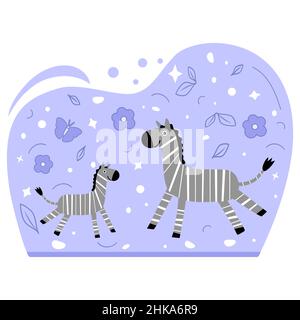 Vektor-Illustration African Tier lächelnd Zebra. Tierwelt Afrika Asien Natur Safari Zoo Savanna kindische Zeichnung Stock Vektor